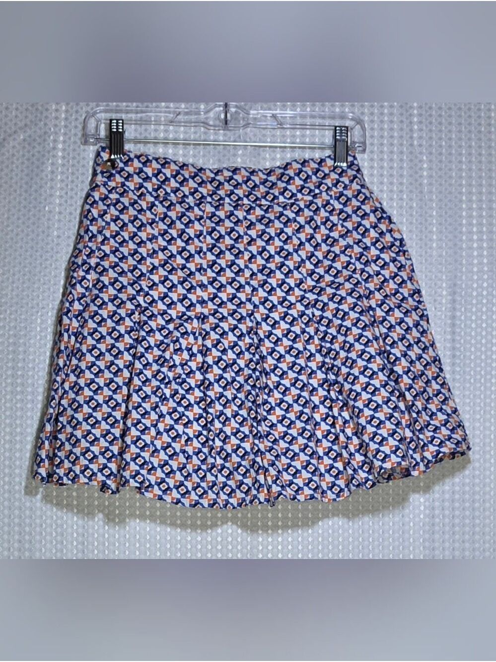 Anthropologie Maeve Pleated Mini Skirt Geometric Orange Blue - Picture 8 of 12